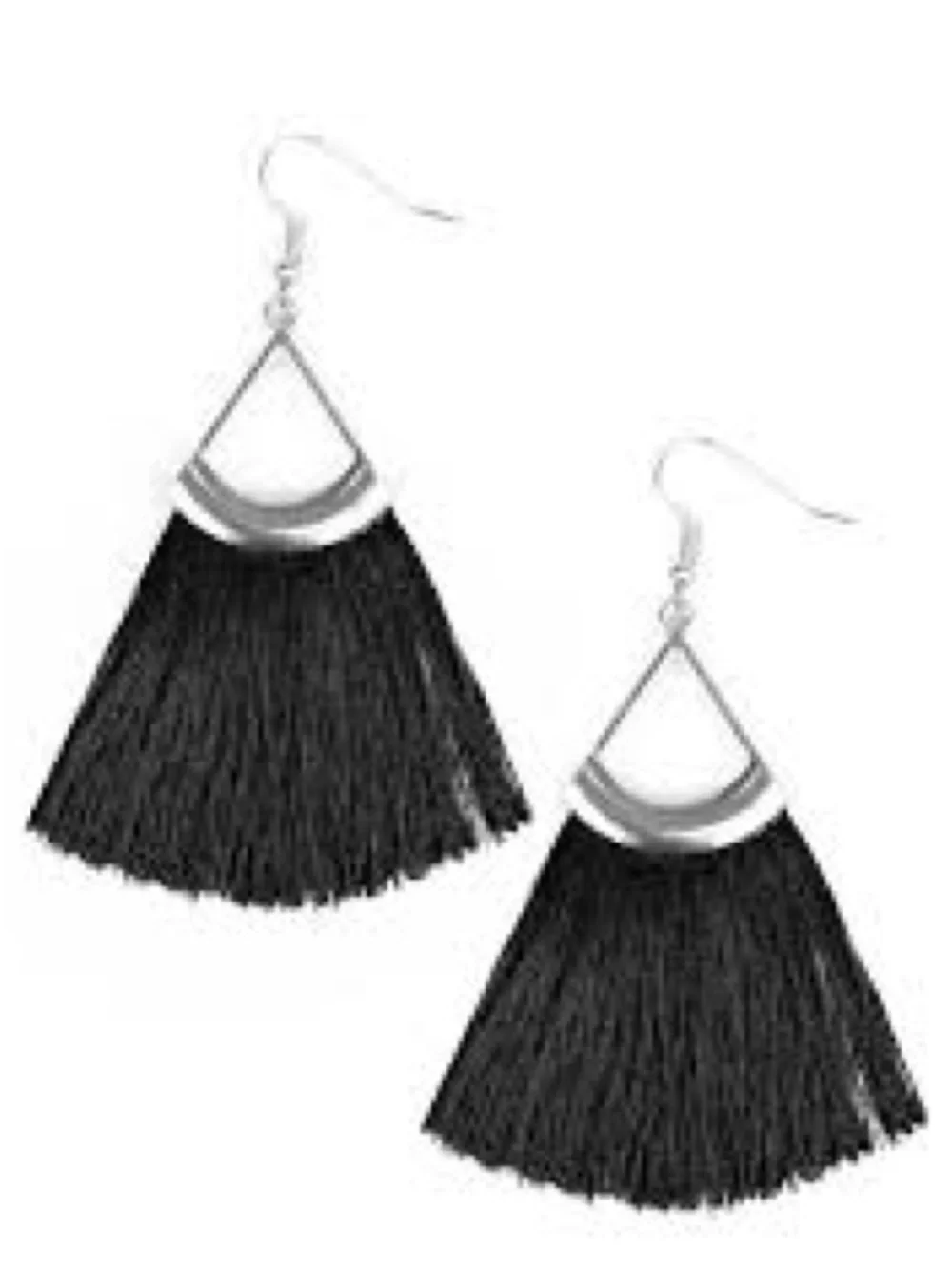 Paparazzi- Black Tassel Fan Drop Earrings with Silver Accents